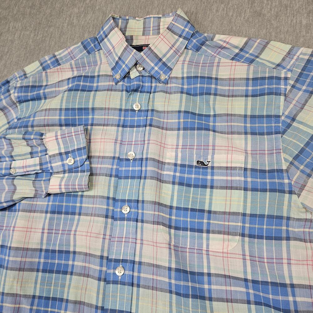 Vineyard Vines Shirt Mens M Blue Plaid Classic Fit Button Down Lightweight